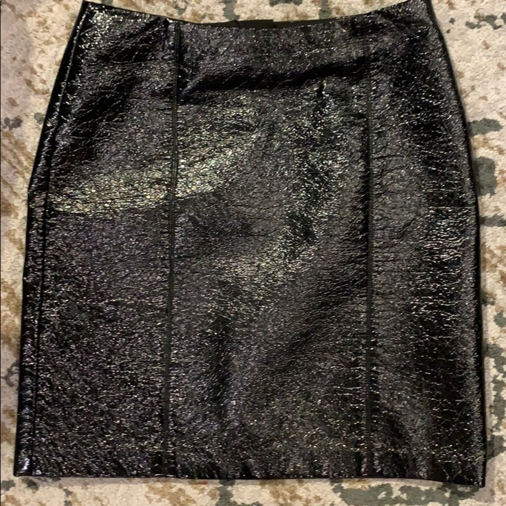 Shiny Black Faux Patent Leather Skirt